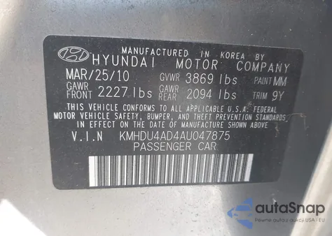 2010 Hyundai Elantra Blue from USA, damaged, VIN KMHDU4AD4AU047875